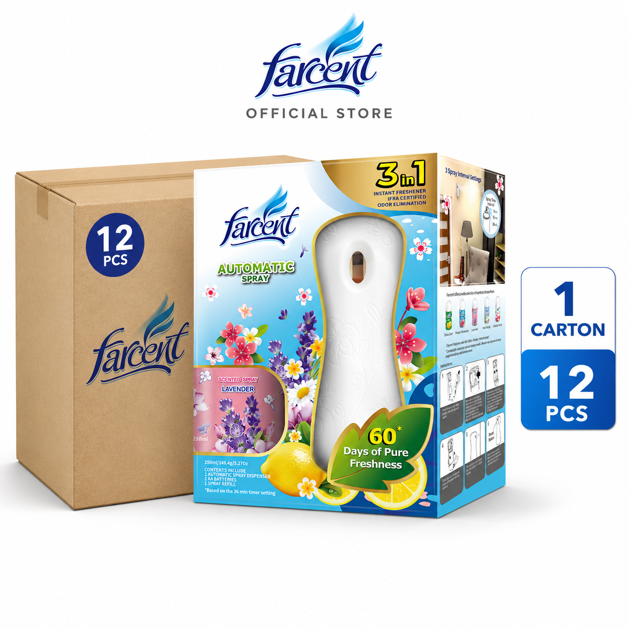 Farcent Automatic Spray Starter with 1 Refill (250ml x 12 units)